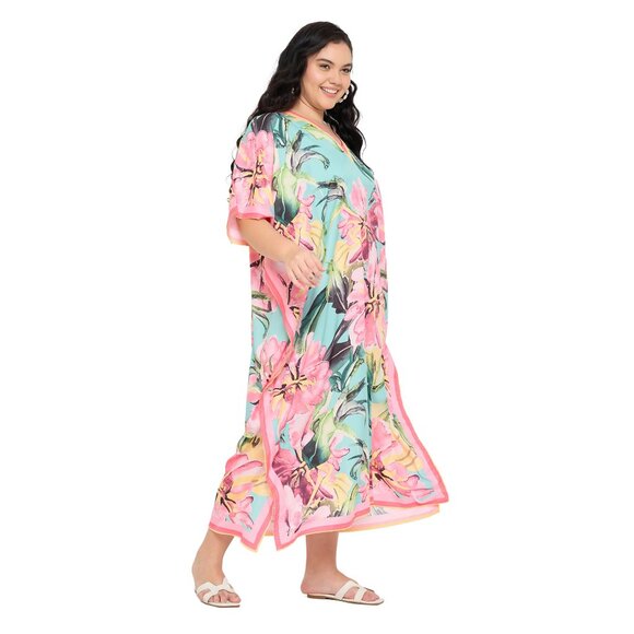 Gypsie Blu Loose Caftan Dress Long Maxi Cover Up Dresses Kimono Sleeve for Women - Picture 4 of 9